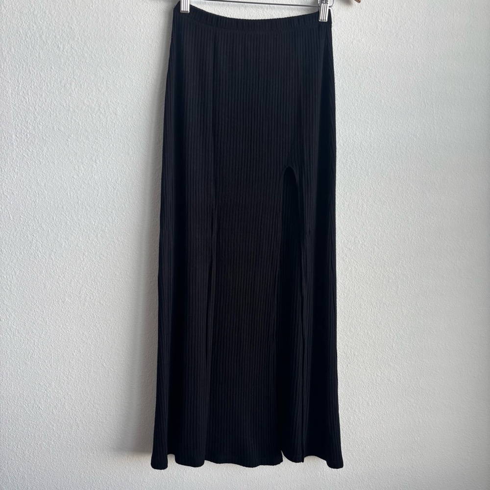 Reformation Black Ribbed High Slit Knit Maxi Skirt Tencel Spandex Blend Small - Picture 4 of 10